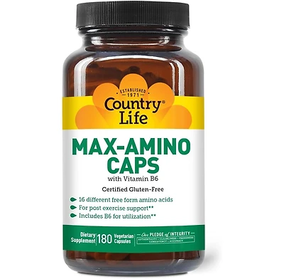 Country Life Max-Amino with B-6 (Blend Of 18 Amino Acids) ,180 Caps