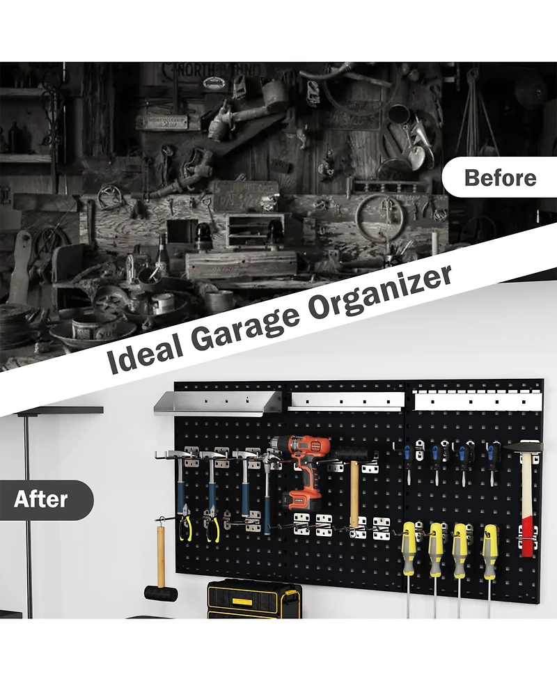 Sugift Wall-Mounted Pegboard Kit with 3 Pegboards for Garage Workshop-Black