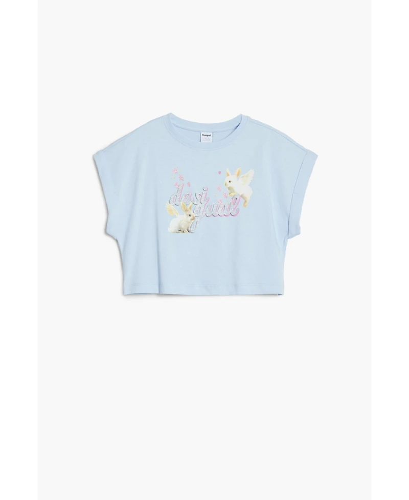 Desigual Girls Girls's Cropped T-shirt with shiny logo rabbits