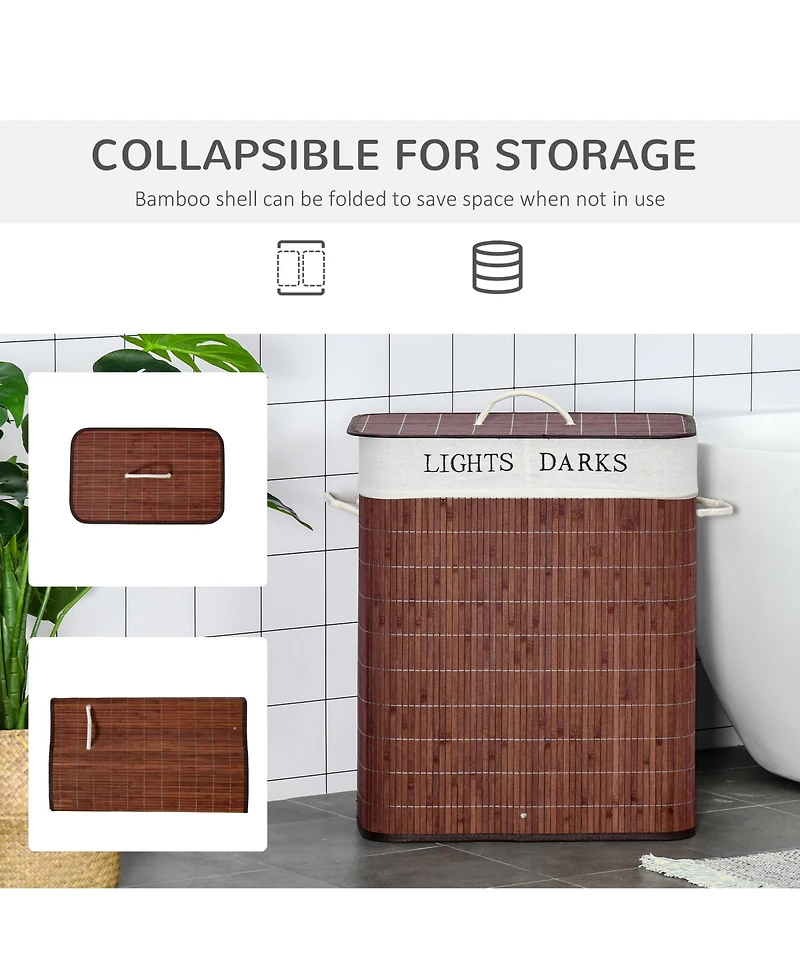 Homcom Bamboo Laundry Basket, Collapsible Laundry Hamper
