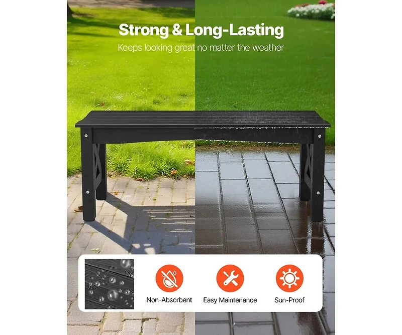 Black Weatherproof Plastic Patio Bench 44.5" with 600 lbs Weight Capacity