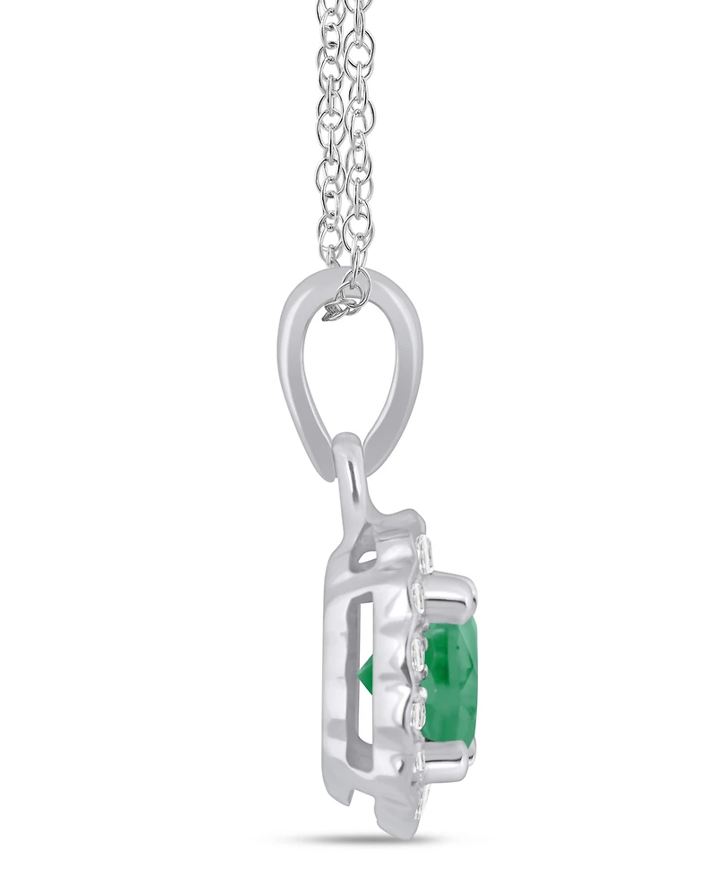 Macy's Gemstone and Diamond Halo Pendant Necklace (1/20 ct. t.w.) 10k White Gold (also Yellow Gold)