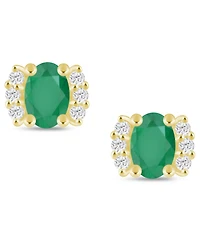 Macy's Emerald (1 ct. t.w.) & Diamond (1/6 Bracket Stud Earrings 10k Gold (Also Ruby, Sapphire, Tanzanite)
