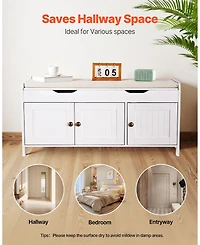 Slickblue Shoe Bench with Cushion Seat and 3 Compartments – Entryway Furniture