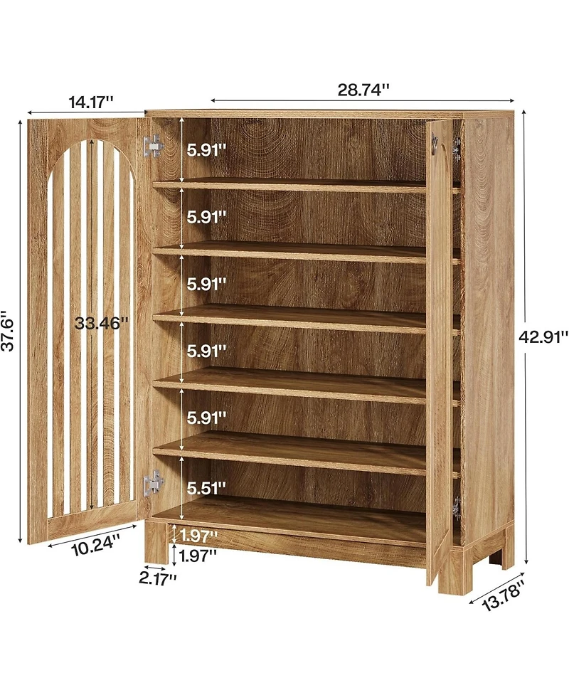 Tribesigns Shoe Cabinet with Airy Doors, 6-Tier Entryway Shoe Storage Rack Organizer with Adjustable Shelves