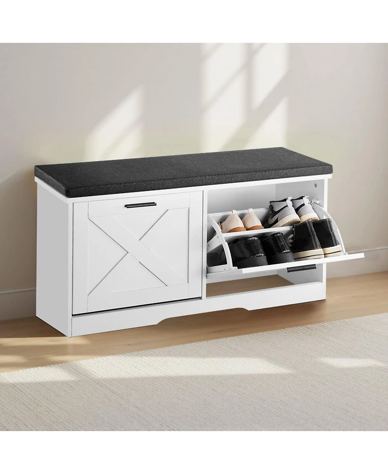 Slickblue 1-Pc Wooden Shoe Rack Bench – Padded Seat & Flip Drawer Storage Organizer