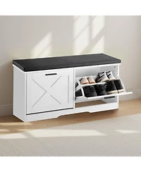 Slickblue 1-Pc Wooden Shoe Rack Bench – Padded Seat & Flip Drawer Storage Organizer