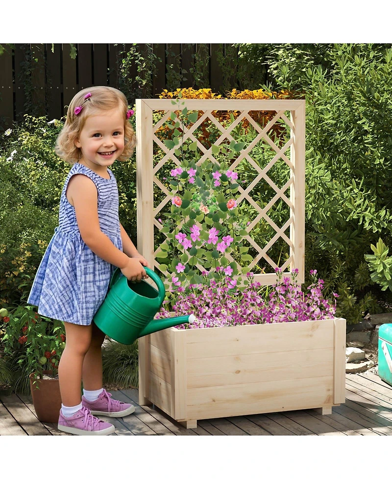 Costway 1 Pcs 40" Tall Wooden Raised Garden Bed with Lattice Trellis for Climbing Vine