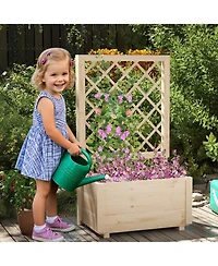 Costway 1 Pcs 40" Tall Wooden Raised Garden Bed with Lattice Trellis for Climbing Vine