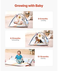 Slickblue Baby Play Gym Mat with 6 Sensory Toys, Tummy Time Activity Mat 35" x 35