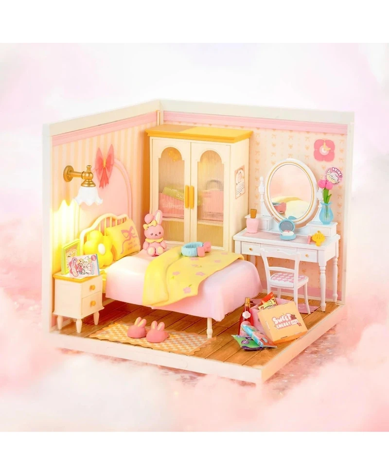 Robotime 3D Puzzles Diy Miniature Dollhouse Super Creator Pink Bedroom Craft Kit Plastic Building Set for Kid Girl Pink