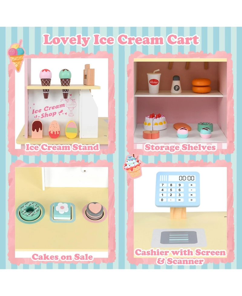 Skonyon Wooden Ice Cream Cart Playset with Vending Machine & Accessories