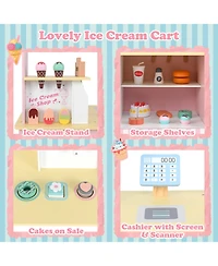 Skonyon Wooden Ice Cream Cart Playset with Vending Machine & Accessories