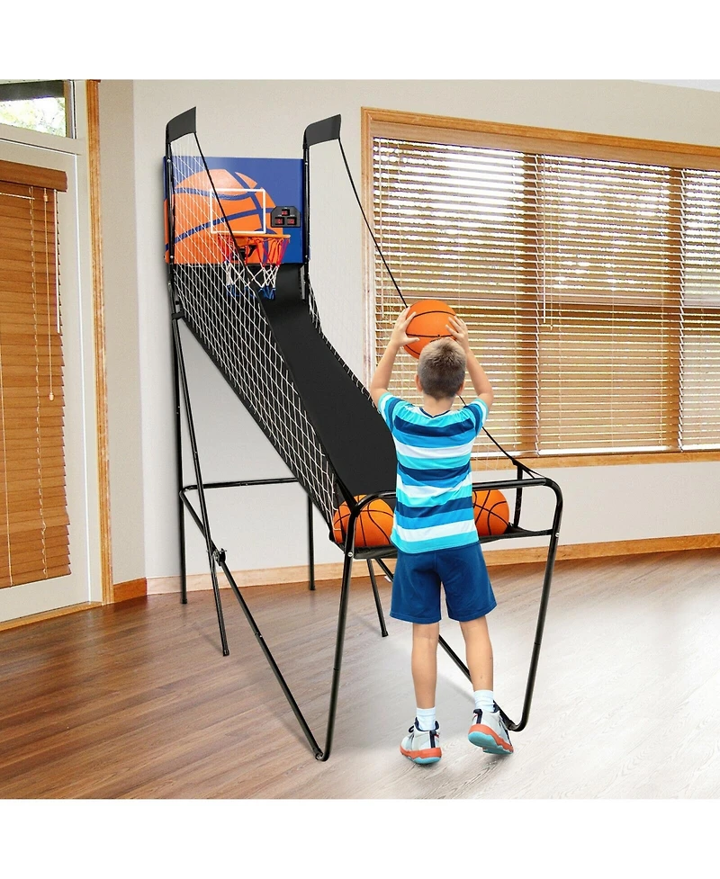 Foldable Single Shot Basketball Arcade Game with Electronic Scorer and Basketballs