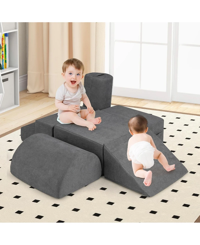 Sugift 6-Piece Baby Climbing Blocks with 30D High-Density Foam and Carrying Handles-Gray