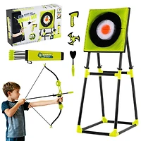 4-in-1 Throwing Target Game Set with Axes, Darts, Bow & Arrows for Kids and Adults