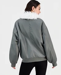 Bar Iii Women's Faux-Fur-Trim Bomber Jacket, Macy's Exclusive