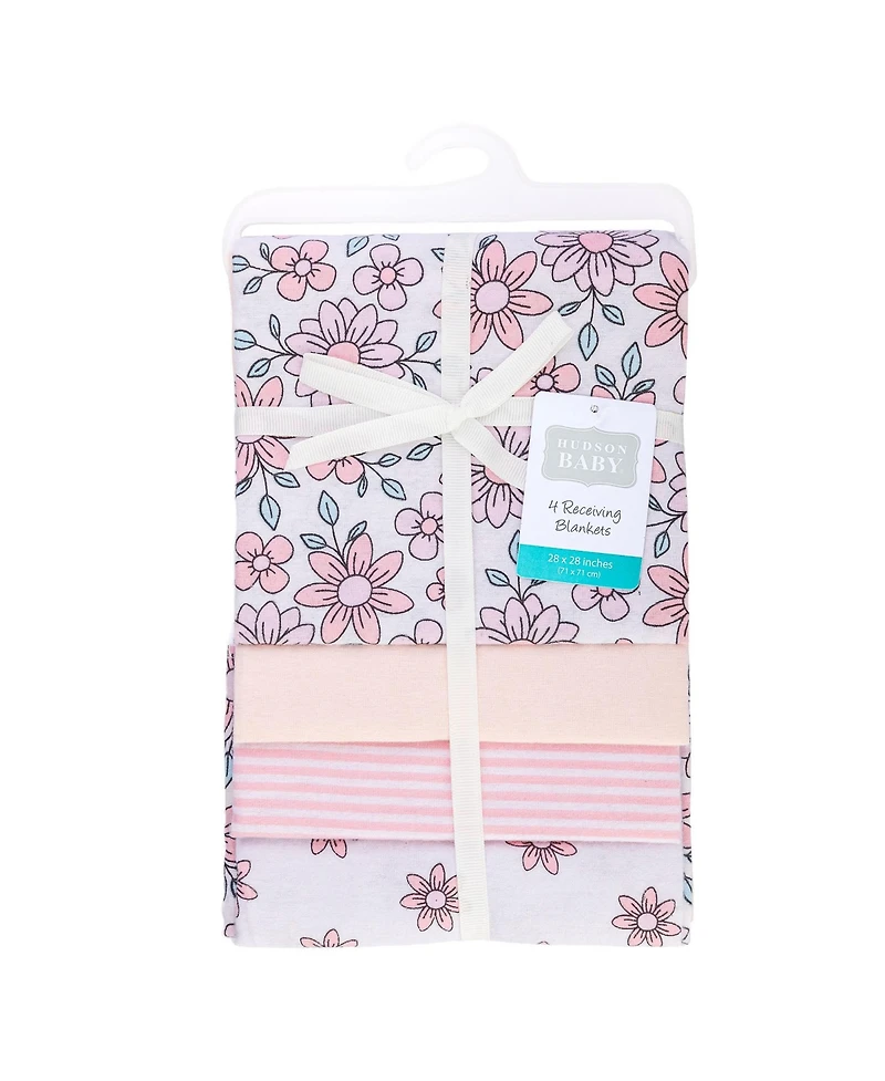 Hudson Baby Cotton Flannel Receiving Blankets 4-Pack, Floral