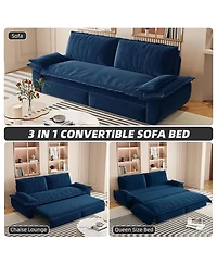 Maison Boucle 73.2" Queen Pull-Out Sofa Bed – 3-in-1 Convertible Velvet Sleeper with Chaise Lounge for Living or Guest Room