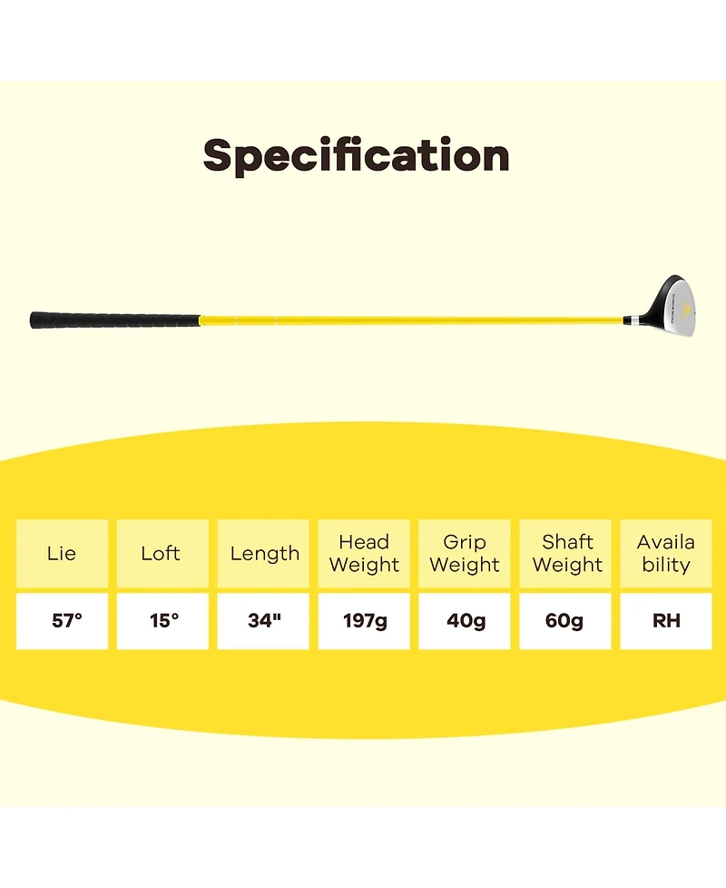 Sugift 34 Inch 165CC Junior #3 Fairway Wood Golf Club with Fiberglass Shaft for Kids Ages 8-10