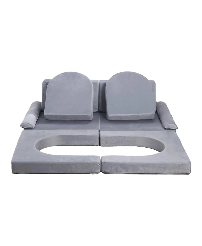 Slickblue Modular Kids Play Couch 10-Piece Sectional Toddler Sofa with Armrests, Gray