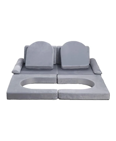 Slickblue Modular Kids Play Couch 10-Piece Sectional Toddler Sofa with Armrests, Gray