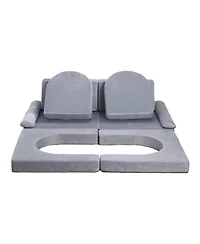 Slickblue Modular Kids Play Couch 10-Piece Sectional Toddler Sofa with Armrests, Gray