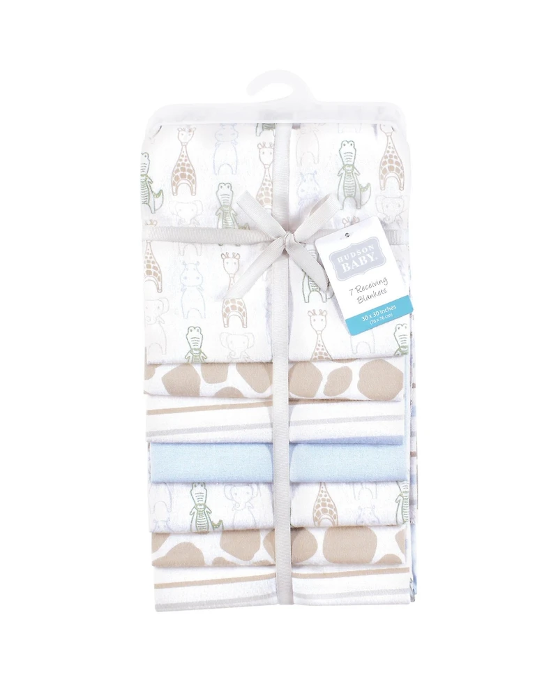 Hudson Baby Cotton Flannel Receiving Blankets 7-Pack Bundle, Modern Safari Friends , One Size