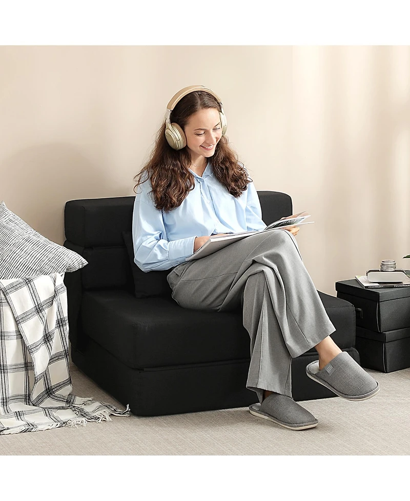 Homcom Folding Sofa Bed, Sleeper Chair with Pillow, Light