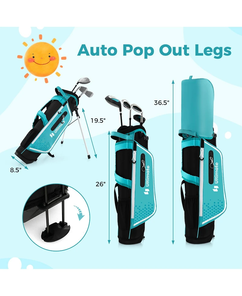 Sugift Junior Complete Golf Club Set for Kids with Rain Hood Right Hand Children Golf Age 8-10 Years Old-Blue