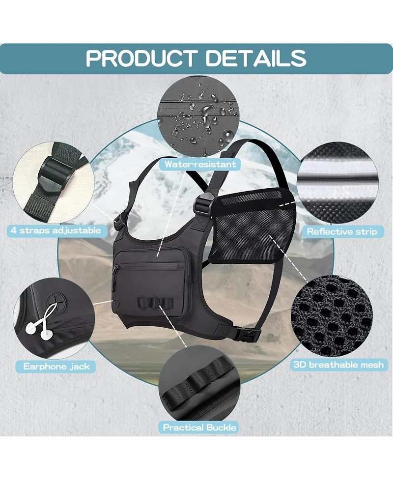 Batfox Running Chest Pack for Men & Women: Lightweight Water-Resistant Front Vest Bag with Built-In Phone Holder for Cycling, Hiking, Jogging, Skiing