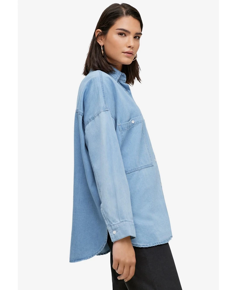ellos Women's Oversized Button-Front Denim Shirt