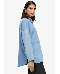 ellos Women's Oversized Button-Front Denim Shirt