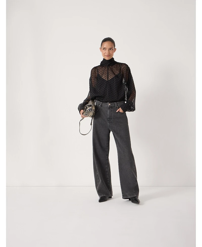 Hush Women's Tie Neck Flocked Spot Blouse