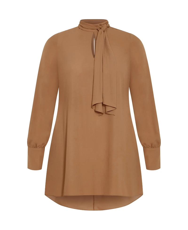 City Chic Plus Neck Tie Tunic Top