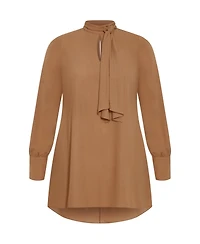 City Chic Plus Neck Tie Tunic Top