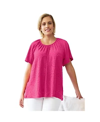 ellos Women's Flutter Sleeve Knit Eyelet Tunic