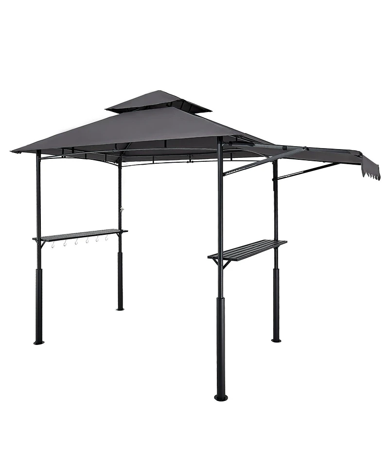Slickblue Reinforced 8'x5' Outdoor Grill Gazebo with Awning, Shelf, and Double-Tier Top