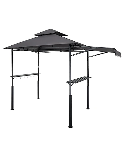 Slickblue Reinforced 8'x5' Outdoor Grill Gazebo with Awning, Shelf, and Double-Tier Top