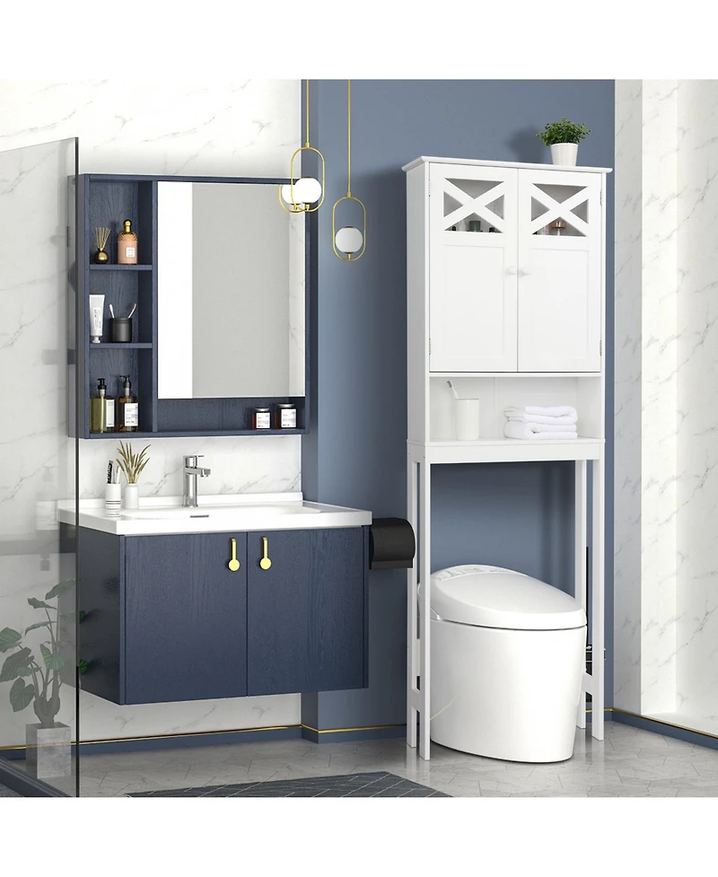 Slickblue Toilet Storage Cabinet with Double Doors and Shelves