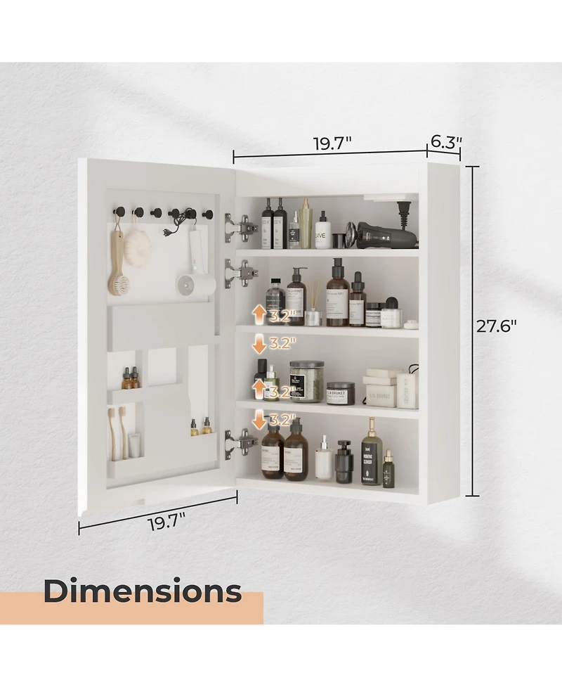 Slickblue Acrylic Frame Led Mirror Cabinet 20x28 Inch – Bathroom Mirror with Shelves, Time & Temp Digital Display
