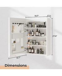 Slickblue Acrylic Frame Led Mirror Cabinet 20x28 Inch – Bathroom Mirror with Shelves, Time & Temp Digital Display