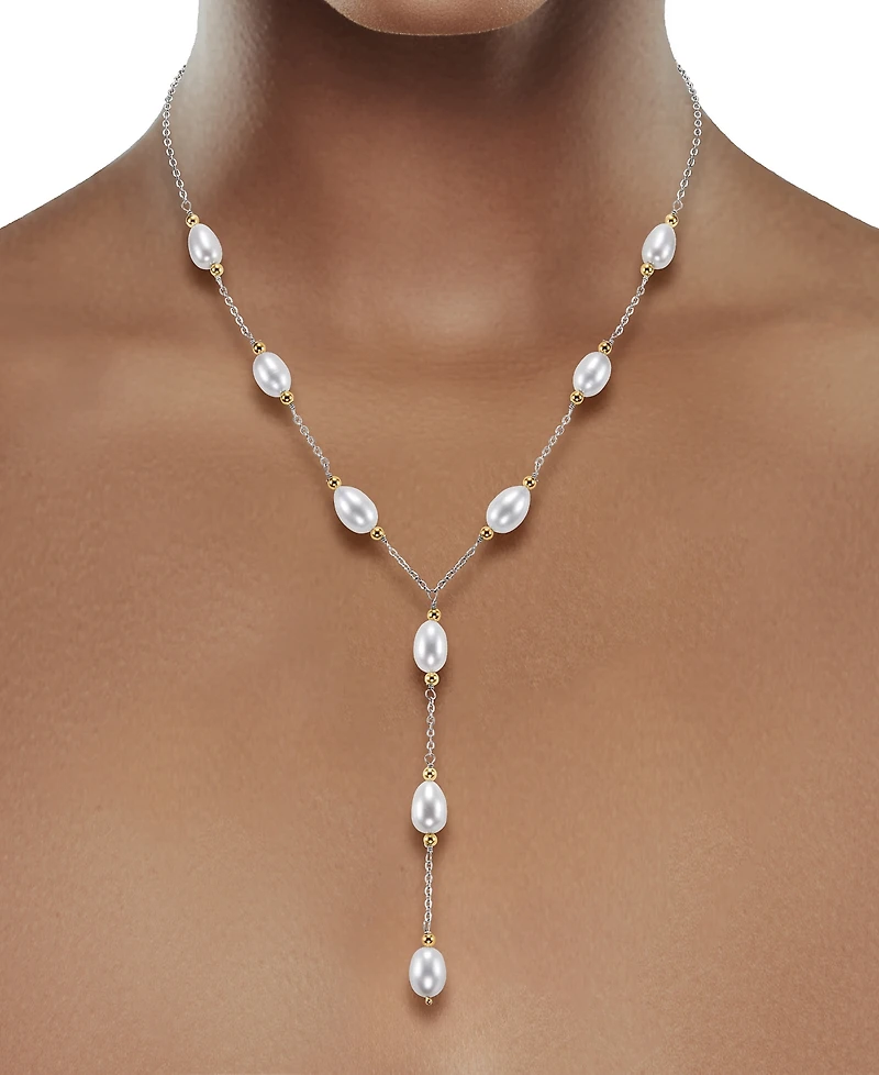 Macy's Freshwater Pearl Necklace (8-9mm) in 14K Yellow Gold Beads and Sterling Silver