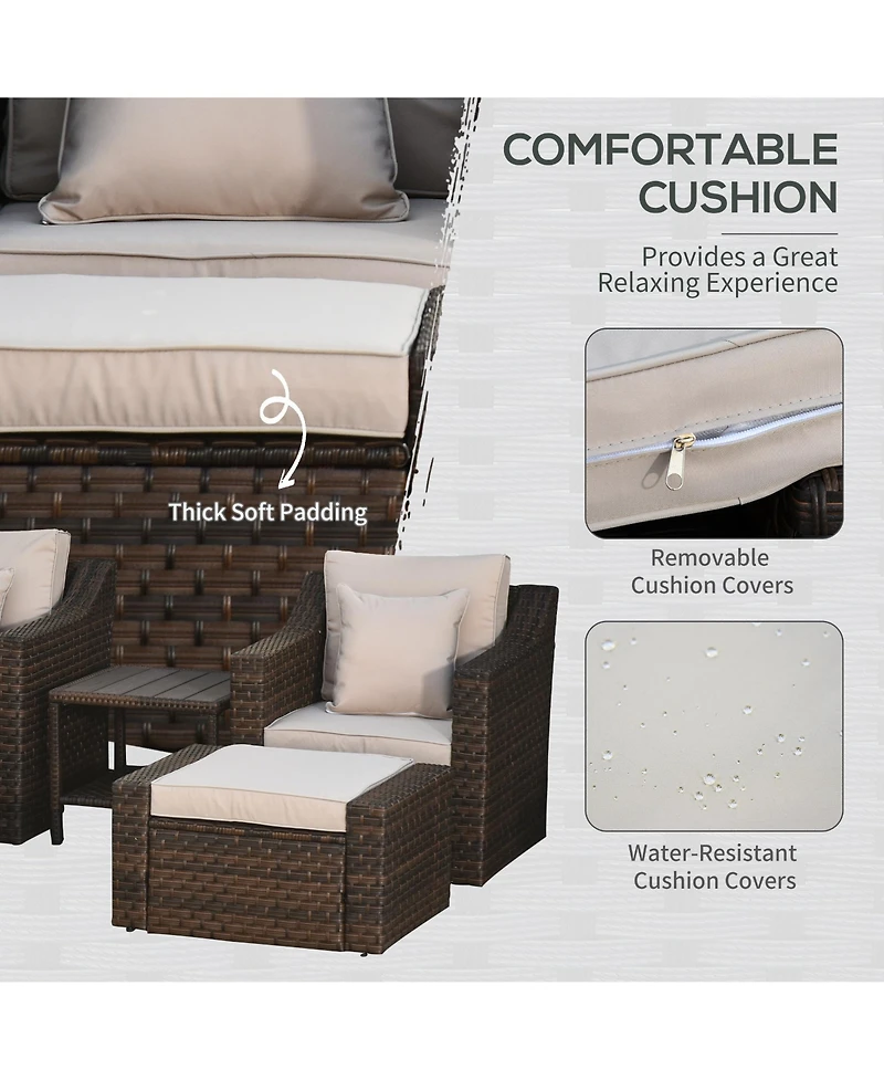 Outsunny 5 Piece Patio Furniture Set, Chairs, Ottoman, Table,