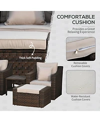 Outsunny 5 Piece Patio Furniture Set, Chairs, Ottoman, Table,