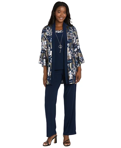 R & M Richards Women's Foil Printed Jacket Pantsuit with Tank and Pull-On Pants