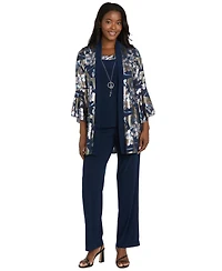 R & M Richards Women's Foil Printed Jacket Pantsuit with Tank and Pull-On Pants