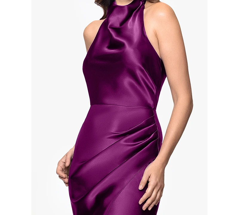 Betsy & Adam Women's Cowl Halter Neck Charmeuse Long Dress