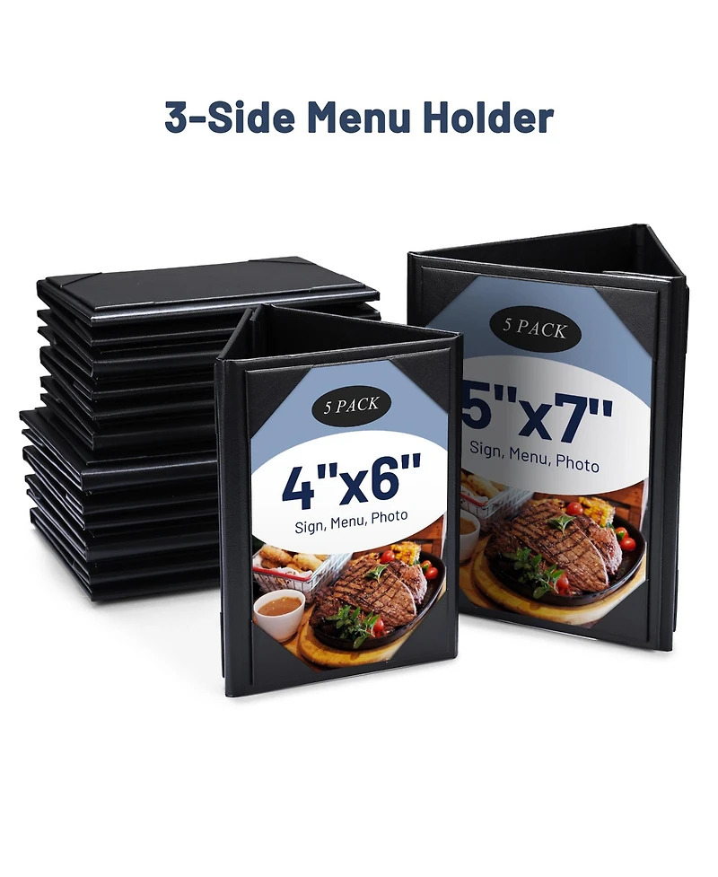 Yescom 5"x7" Triangle Table Tent Menu Holders 3 Side Pu leather Drink Dessert for Restaurant Bar 5 Pack