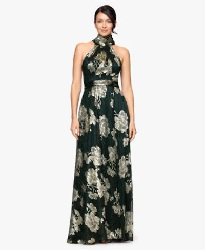 Betsy Adam Womens Crinkle Foil Halter Dress